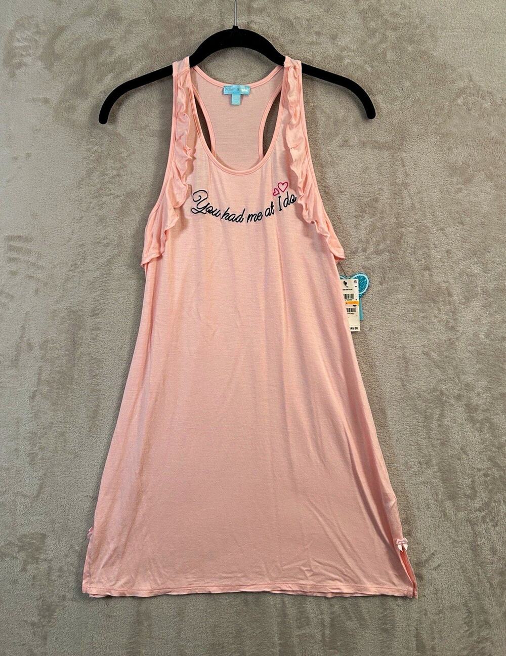 Betsey Johnson Pink New Bride Sleep Shirt Ruffle Size S Coquette Just Married